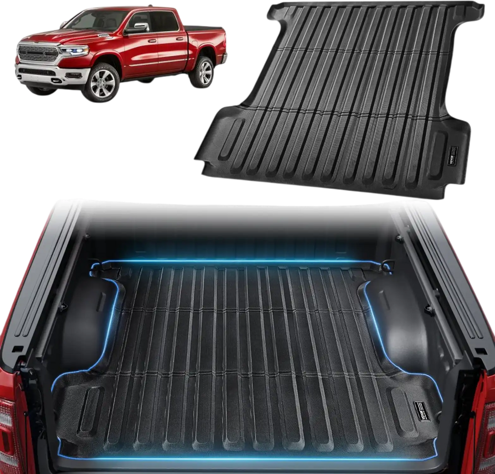 VEVOR Truck Bed Mat, Compatible with 2019-2024 Dodge Ram1500, TPE Truck Bed Liner Mat Fits for 5.6 FT Bed, Thick and Heavy-Duty Bed Mat Car Accessories for All-Weather Protection, Prevent Slipping