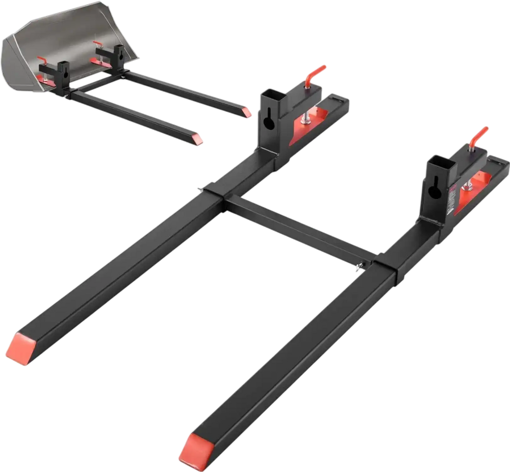 VEVOR Pallet Forks, 2000 lbs Clamp on Pallet Forks, 60-Inch Total Length Heavy-Duty Tractor Fork with Adjustable Stabilizer Bar for Tractor Attachments, Loader Bucket, and Skid Steer, Black
