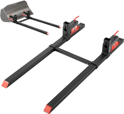 VEVOR Pallet Forks, 2000 lbs Clamp on Pallet Forks, 60-Inch Total Length Heavy-Duty Tractor Fork with Adjustable Stabilizer Bar for Tractor Attachments, Loader Bucket, and Skid Steer, Black