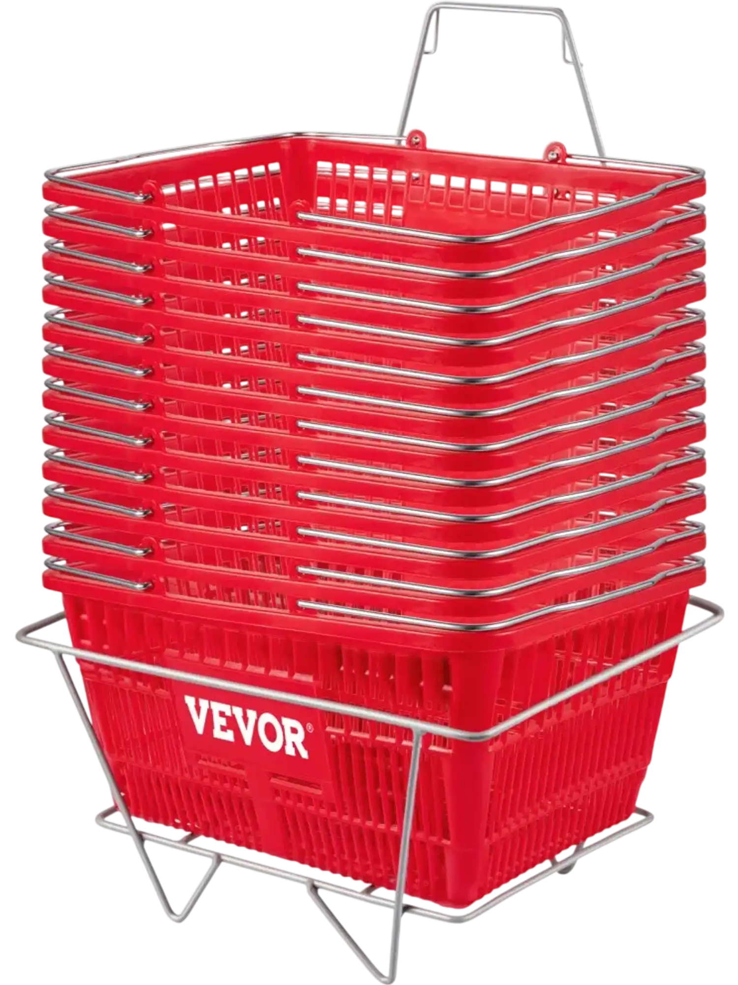 Vevor Shopping Baskets 12-Pack 21L Red with Handles and Stand New