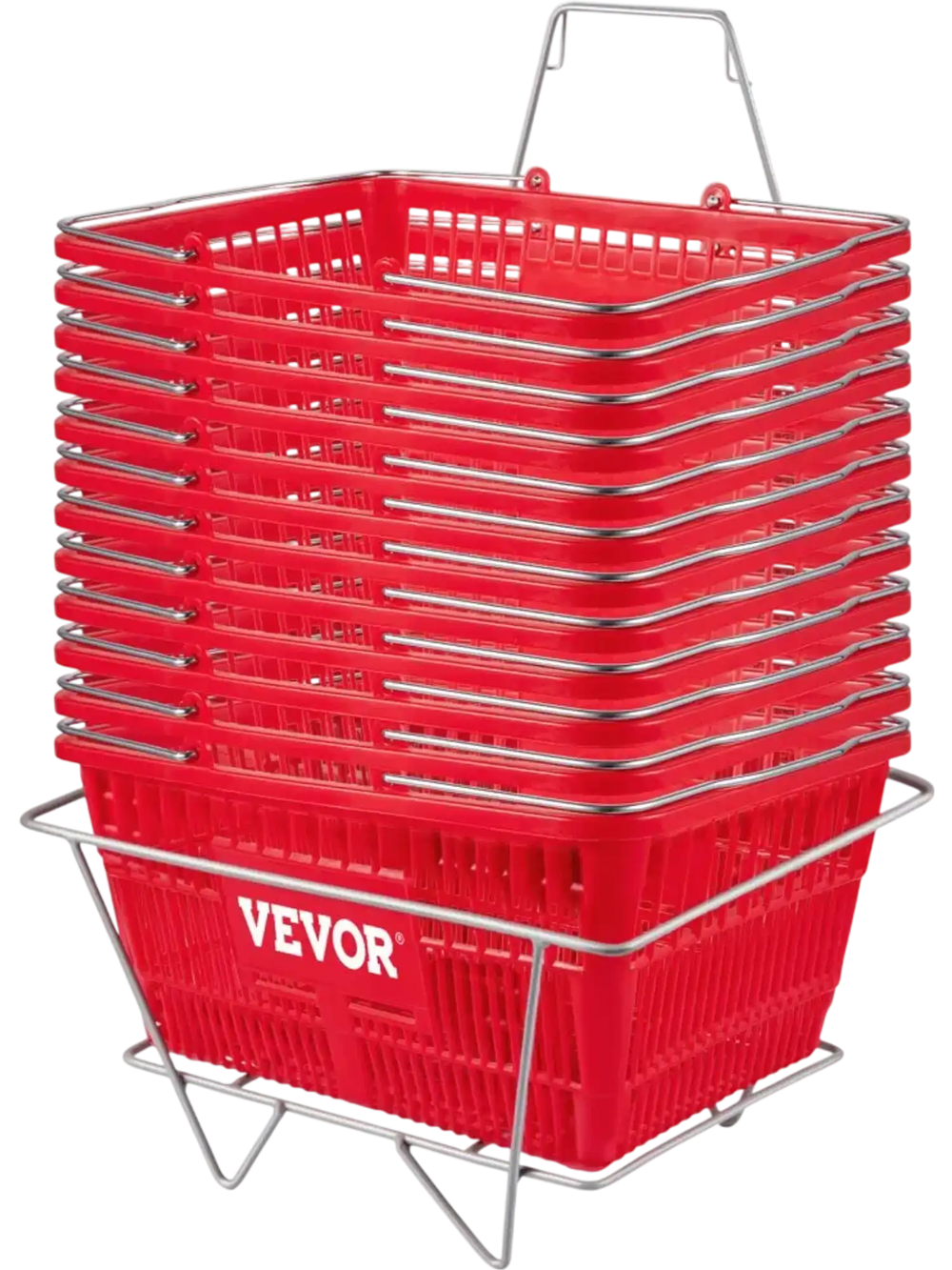 VEVOR Shopping Baskets, 12-Pack, Red, Sturdy Polyethylene with Handles and Stand, Size: 16.9"L x 11.8"W x 8.07"H, Suitable for Stores & Groceries - Capacity: 21 L/5.6 Gal