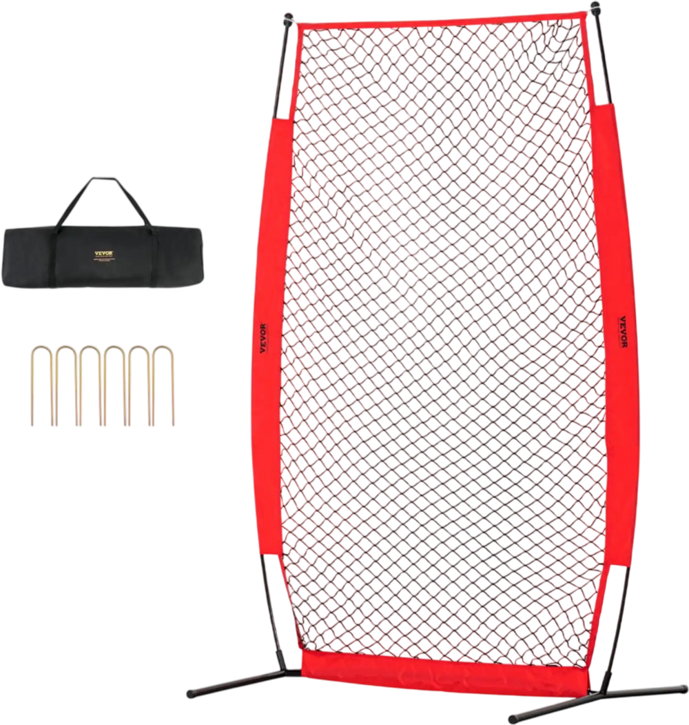 VEVOR I Screen Baseball for Batting Cage, 7x4 ft Baseball & Softball Safety Screen, Body Protector Portable Batting Screen with Carry Bag & Ground Stakes, Baseball Pitching Net for Pitchers Protection