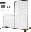 VEVOR L Screen Baseball for Batting Cage, 7x7 ft Softball Safety Screen, Body Protector Portable Batting Screen with Carry Bag, Wheels, Ground Stakes, Heavy Duty Pitching Net for Pitchers Protection