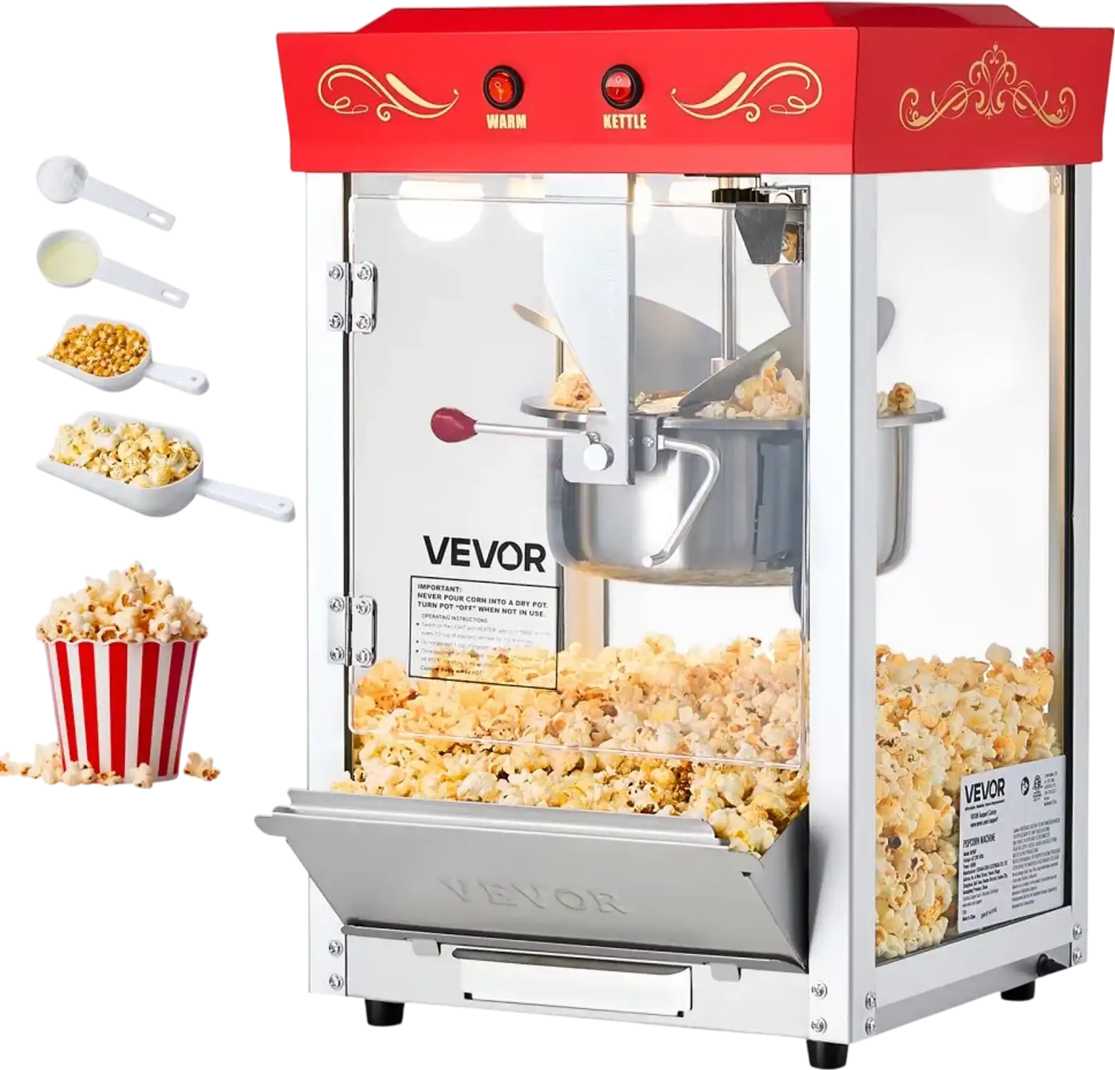 Vevor Popcorn Machine Commercial Countertop Popper 8 oz 48 Cups Red New