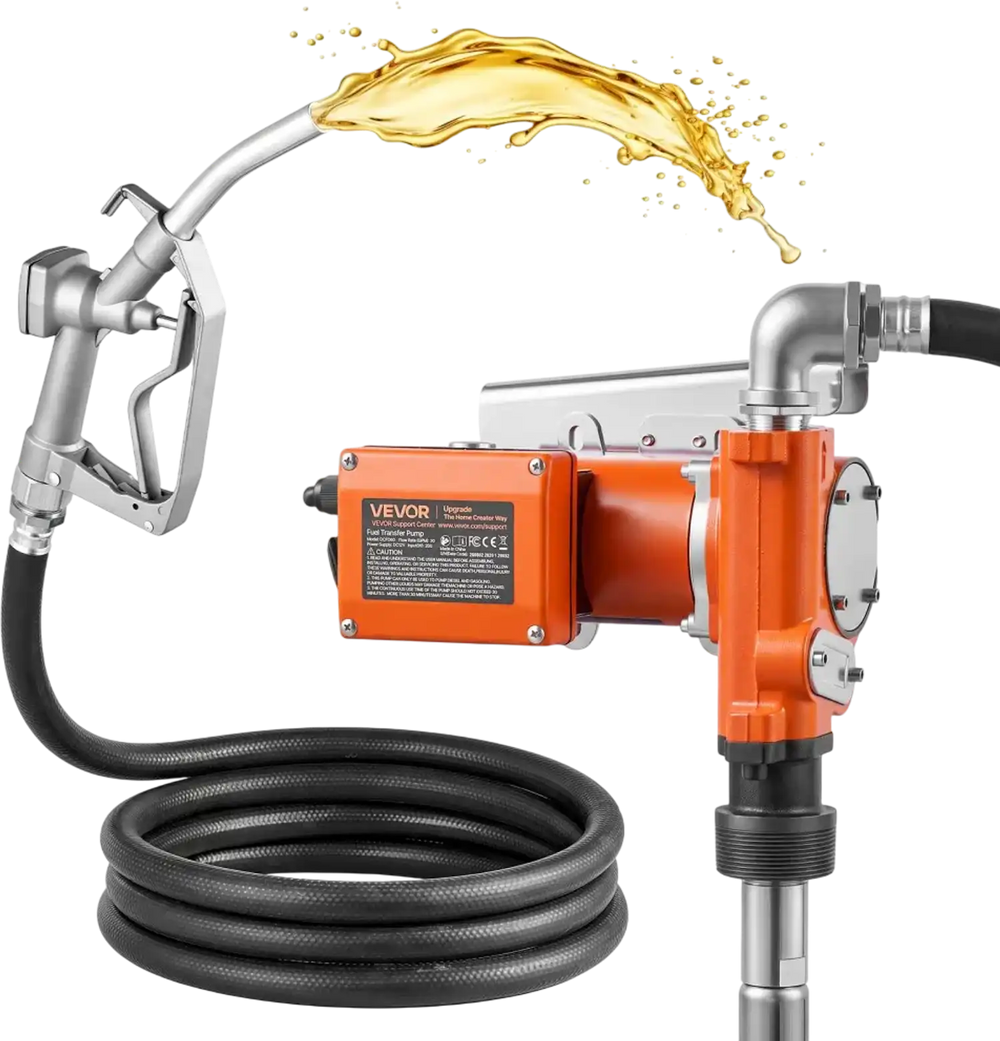 VEVOR Fuel Transfer Pump 12V DC 20 GPM Tank Mount Electric Diesel Pump Kit, for Diesel Kerosene, 1/4 HP Motor, Heavy Duty Cast Iron Housing, with Manual Fuel Nozzle, Discharge Hose, Fixed Mounting Base