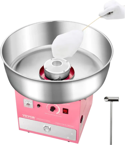 VEVOR Electric Cotton Candy Machine, 1000W Commercial Candy Floss Maker with 20.5 in Stainless Steel Bowl, Sugar Scoop, and Drawer, Easy Home Use, Perfect for Kids Birthday, Family Party, Pink
