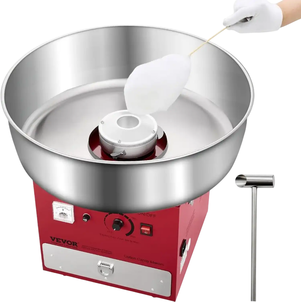 VEVOR Electric Cotton Candy Machine, 1000W Commercial Candy Floss Maker with 20.5 in Stainless Steel Bowl, Sugar Scoop, and Drawer, Easy Home Use, Perfect for Kids Birthday, Family Party, Red