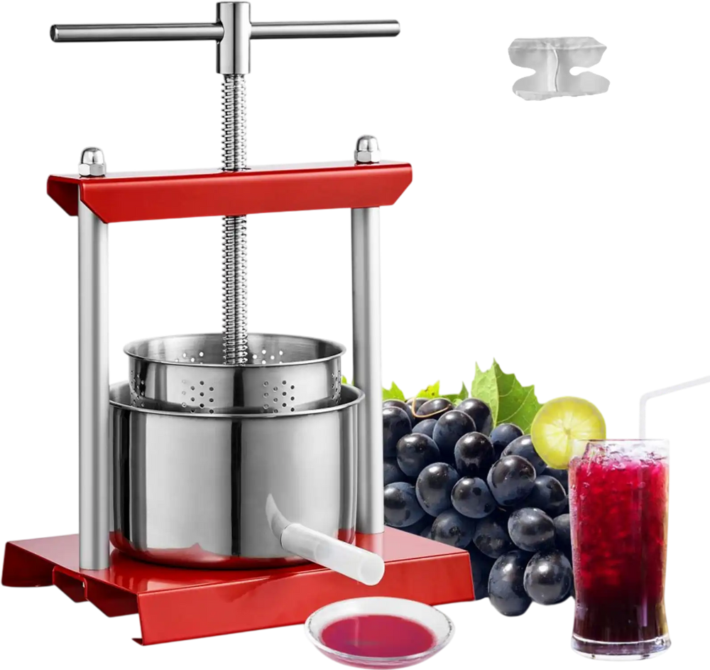 VEVOR Fruit Wine Press, 0.8 Gallon/3L, 2 Stainless Steel Barrels, Manual Juice Maker, Cider Apple Grape Tincture Vegetables Honey Olive Oil Making Press with T-Handle for Outdoor, Kitchen, and Home