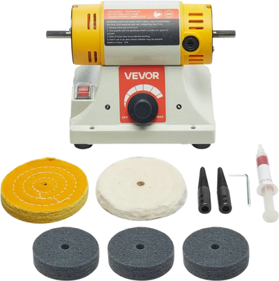 VEVOR Bench Buffer Polisher, 1/2HP Polishing and Buffing Machine, 0 to 8000RPM Benchtop Polisher with 2PCS 4