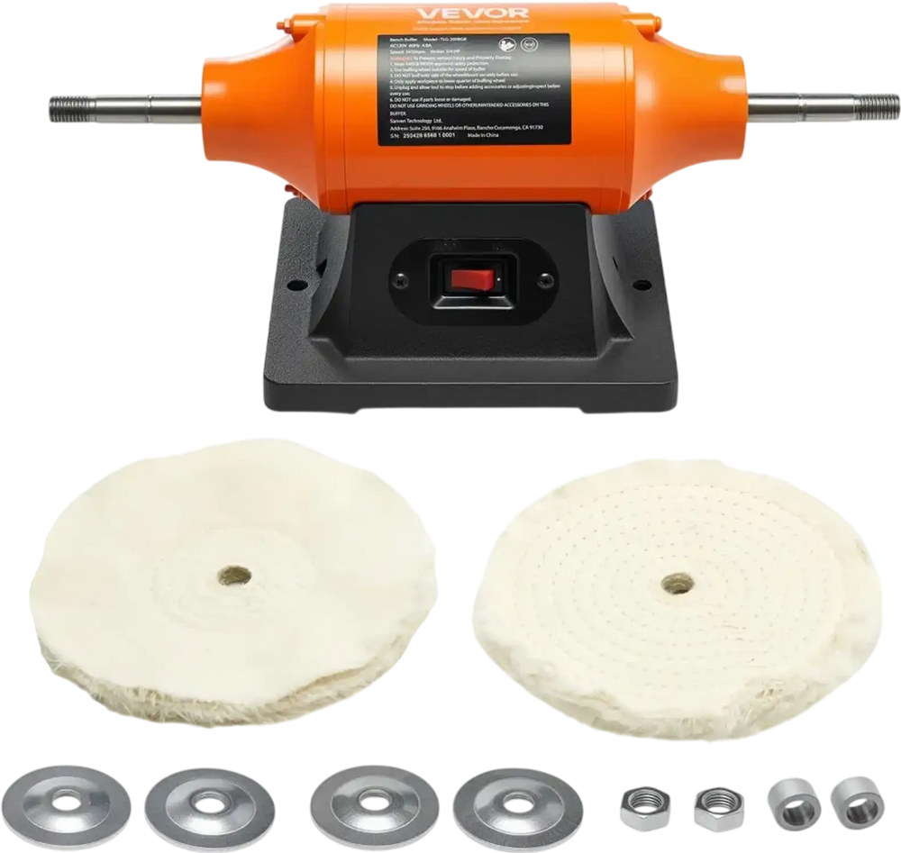 VEVOR 3/4HP Bench Buffer Polisher, 8-inch Bench Polishing Buffing Machine, 3450RPM Single Speed Benchtop Polisher with 2PCS Cloth Wheels & Cast Iron Base for Metal, Jewelry, Wood Polishing