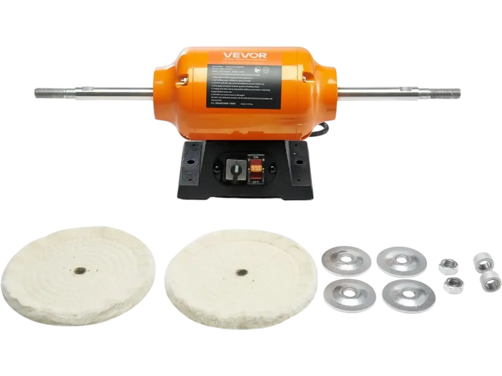 VEVOR 1/2HP Bench Buffer Polisher, 8-inch Bench Polishing Buffing Machine, 1725RPM/3450RPM Dual Speed Benchtop Polisher with 2PCS Cotton Wheels & Cast Iron Base for Metal, Jewelry, Wood Polishing