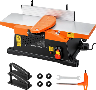 VEVOR Benchtop Jointer, 6 in, 2 HP 12000 RPM Bench Top Wood Jointer, with Straight Cutterhead, 2 HSS Blades, 6 x 23 in Cast Aluminum Table, Up to 1/8 in Depth, Adjustable Fence, for Woodworking DIY