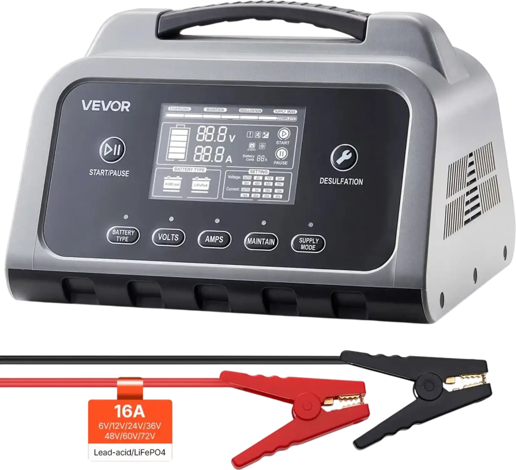 Vevor Battery Charger 16A Smart LCD Trickle Charging Maintainer Desulfator New