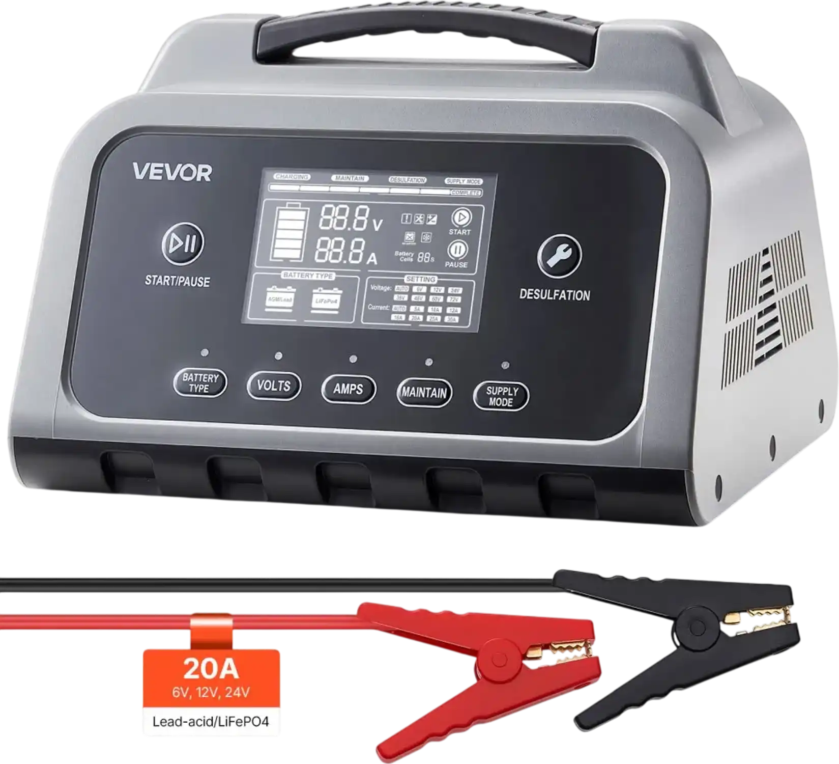 Vevor Battery Charger 20A Smart 6V/12V/24V LCD Trickle Charging Maintainer Desulfator New
