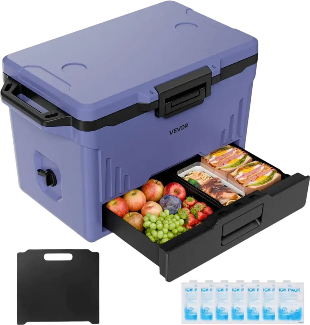 VEVOR Hard Cooler, 50QT Portable Cooler, Leak-Resistant Coolbox Keeps Contents Cool for 48 Hours, Insulated Chests with Ice Retention and Heavy-Duty Handle, Ultra-Light for Camping, Concerts, Sports