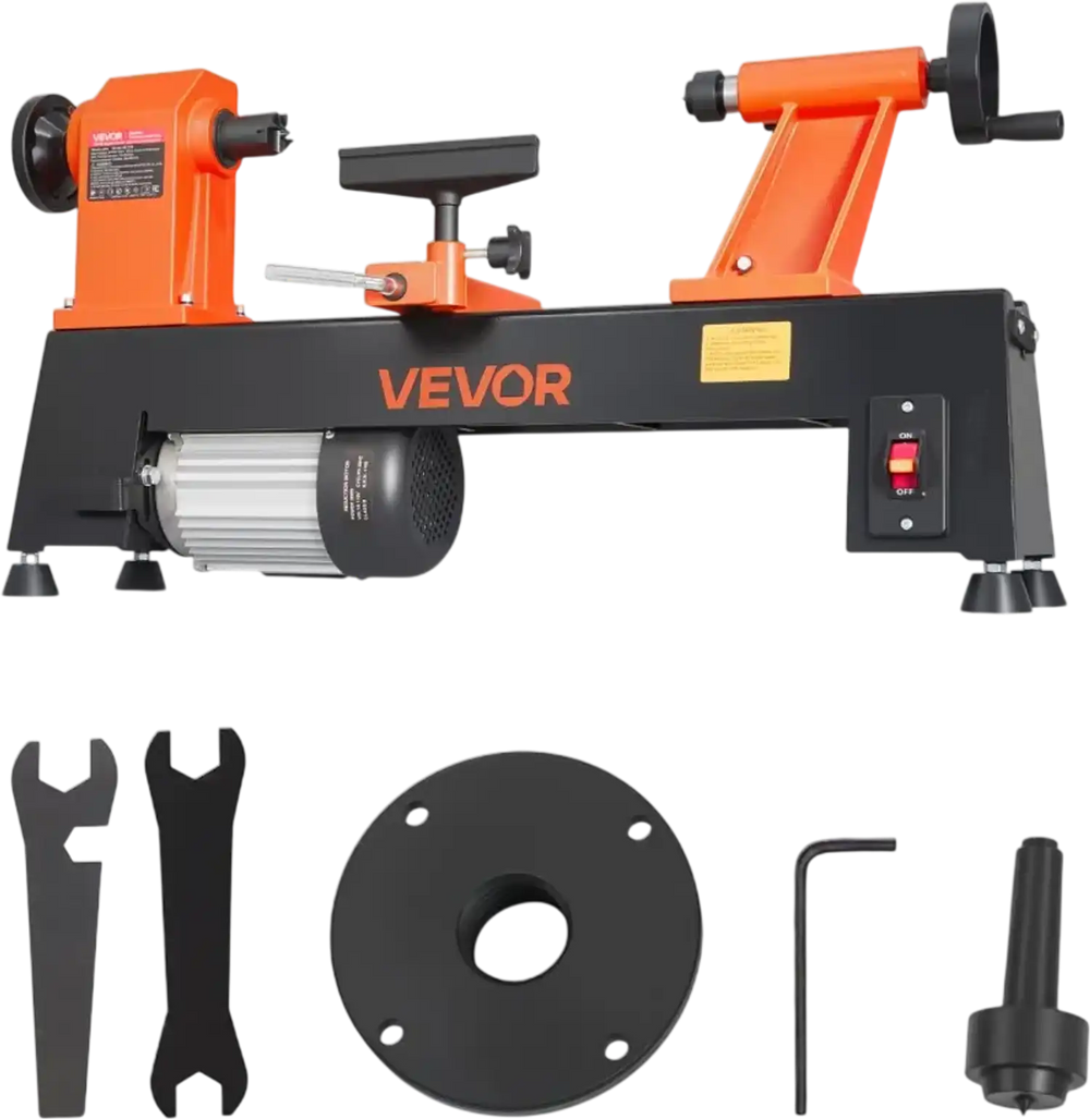 VEVOR Wood Lathe 3/4 HP 12" x 18" Benchtop Wood Lathe Machine 5 Speeds, 780/1320/1920/2640/3840 RPM, with Tool Rest, Wrenches, Faceplate, Heavy Duty, for Beginner Professional Woodworking, Woodturning
