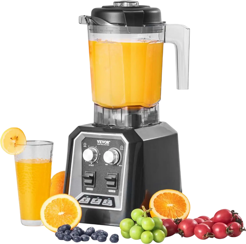 VEVOR Professional Blender, Commercial Countertop Blenders, 68 oz Plastic Jar Blender Combo, Stainless Steel 3 Functions Blender, for Frozen Drinks, Shakes, Smoothies, Peree, and Crush Ice, Black