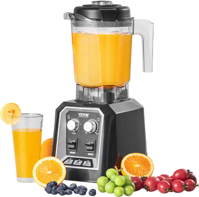 VEVOR Professional Blender, Commercial Countertop Blenders, 68 oz Plastic Jar Blender Combo, Stainless Steel 3 Functions Blender, for Frozen Drinks, Shakes, Smoothies, Peree, and Crush Ice, Black