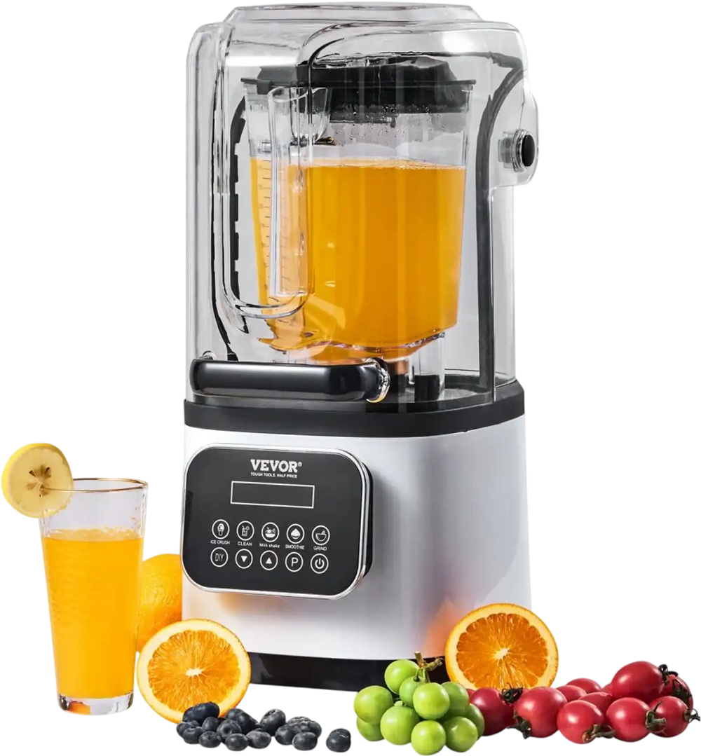 VEVOR Professional Blender with Shield, Commercial Countertop Blenders, 68 oz Plastic Jar Blender Combo, Stainless Steel 9 Speed & 5 Functions Blender, for Shakes, Smoothies, Peree, and Crush Ice, White