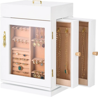 VEVOR Jewelry Box, 360° Rotating Jewelry Organizer with Magnetic Door, Acrylic Window and Built-in 4 Necklace Hooks, Spacious Storage Case with Metal Handles, Bottom Pad and Soft Flannel Lining, White