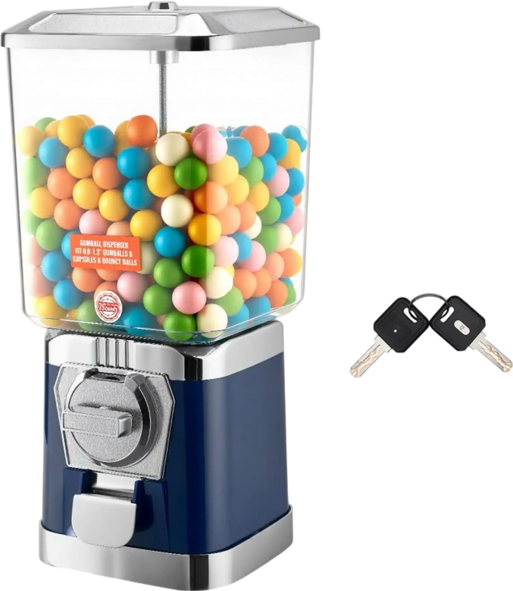 VEVOR Gumball Machine for Kids, 17"H Home Candy Vending Machine, PC Gumball Dispenser, Bubble Gum Machine for Game Stores, Coin Operated Gumball Bank for Toy Capsules Bouncy Balls Candy, Blue