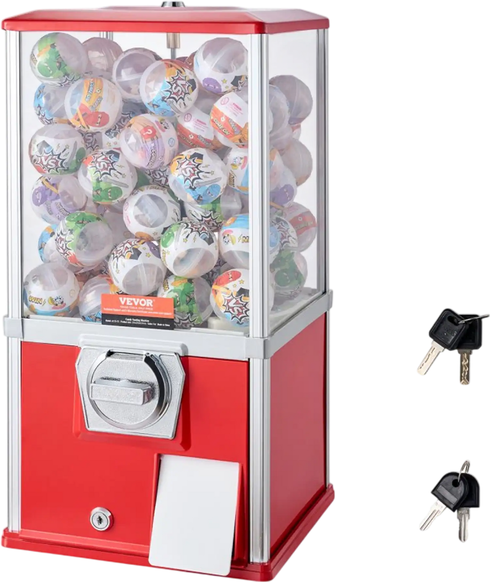 VEVOR Gumball Machine for Kids, 21" Height Home Vending Machine, PS Bouncy Balls Dispenser, Hold 180 Capsule Toys, Rectangle Bubble Gum Machine for Game Stores, Coin Operated Gumball Bank, Red