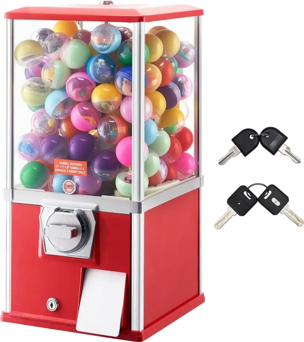 VEVOR Gumball Machine, 21 inch Height Candy Vending Machine Dispenser, 25-Cent Vending Machines for Shopping Malls, Supermarkets, Amusement Parks, Arcades, Holds Up to 180 1.77 inch Spherical Candies