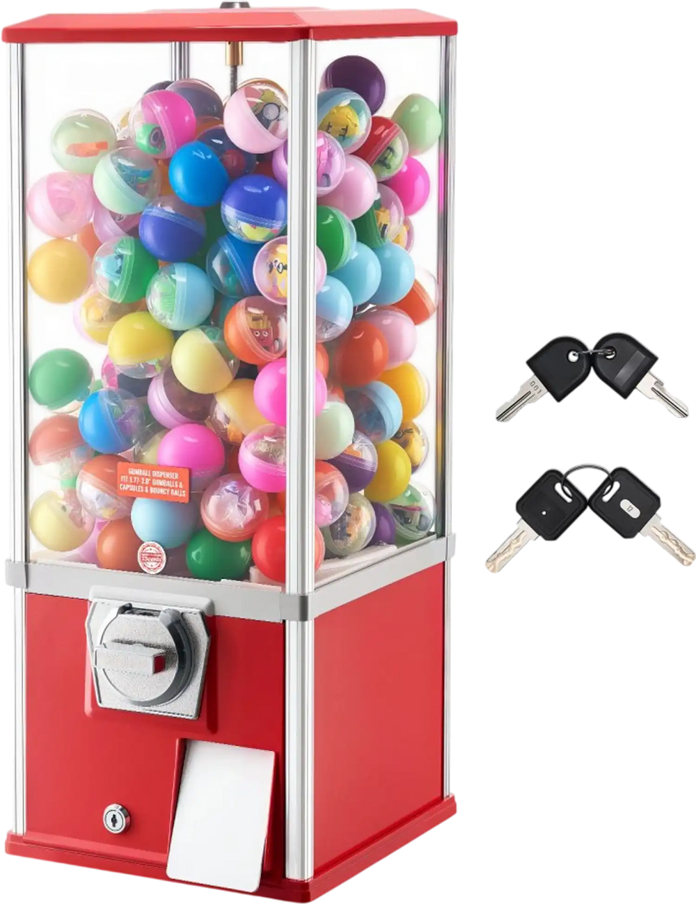 VEVOR Gumball Machine for Kids, 25" Height Home Vending Machine, PS Bouncy Balls Dispenser, Hold 230 Capsule Toys, Rectangle Bubble Gum Machine for Game Stores, Coin Operated Gumball Bank, Red