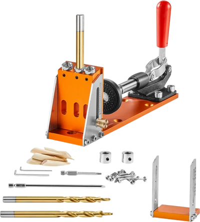 VEVOR 30 Pcs Pocket Hole Jig Kit, Adjustable & Easy to Use Pocket Hole Jig System with Step Drills, Drill Stop Rings, Wrenches, and Square Drive Bits, Dual Scale Marks for DIY Carpentry Projects
