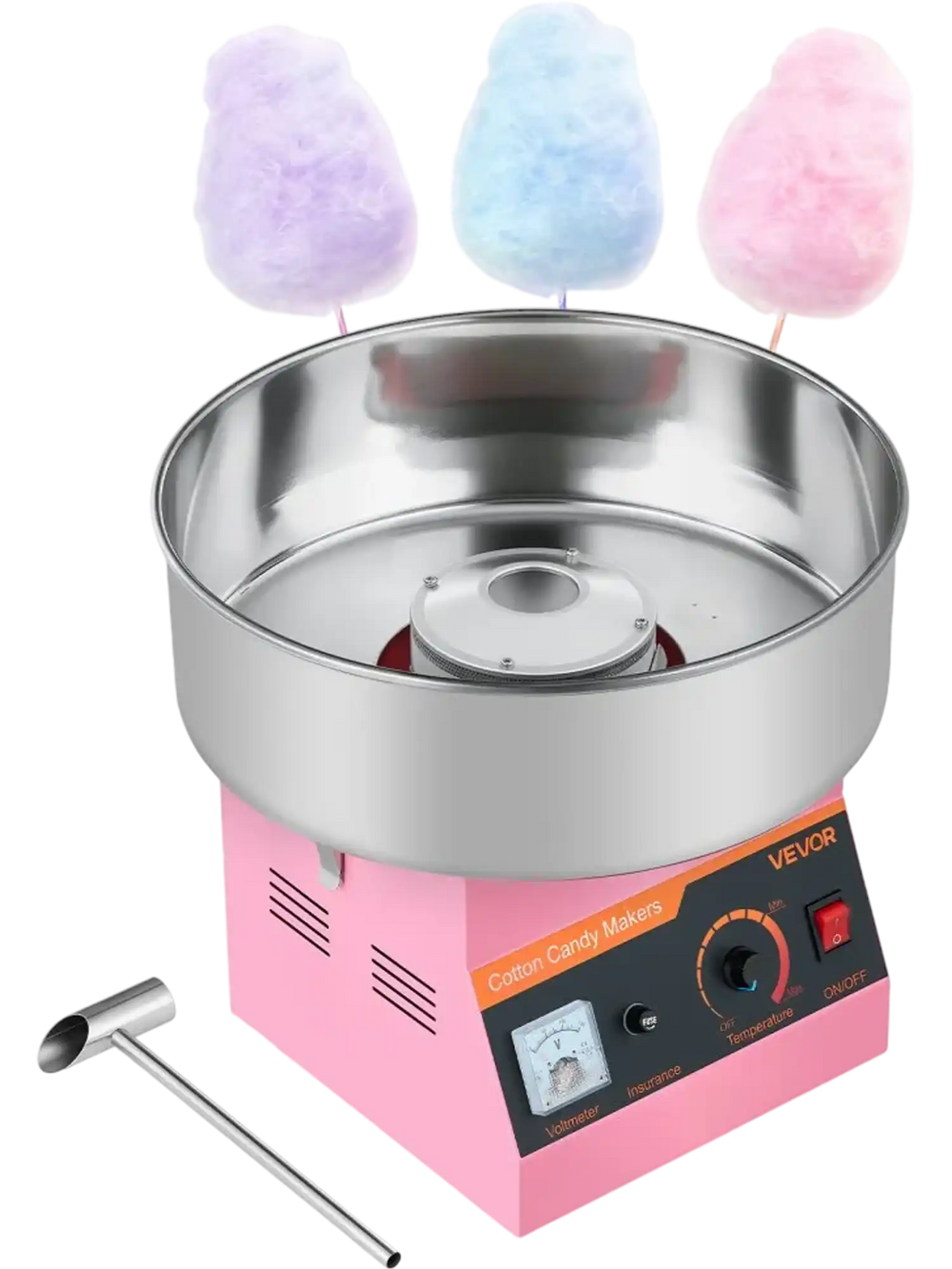 VEVOR Cotton Candy Machine Commercial, 1000W Electric Candy Floss Maker, Easy Use with 15 inch Stainless Steel Bowl and Sugar Scoop, Makes Hard Candy for Home Kids Birthday, Family Party, Pink