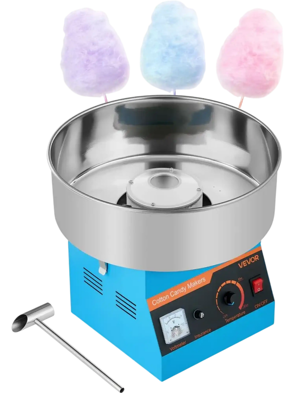 VEVOR Cotton Candy Machine Commercial, 1000W Electric Candy Floss Maker, Easy Use with 15 inch Stainless Steel Bowl and Sugar Scoop, Makes Hard Candy for Home Kids Birthday, Family Party, Blue