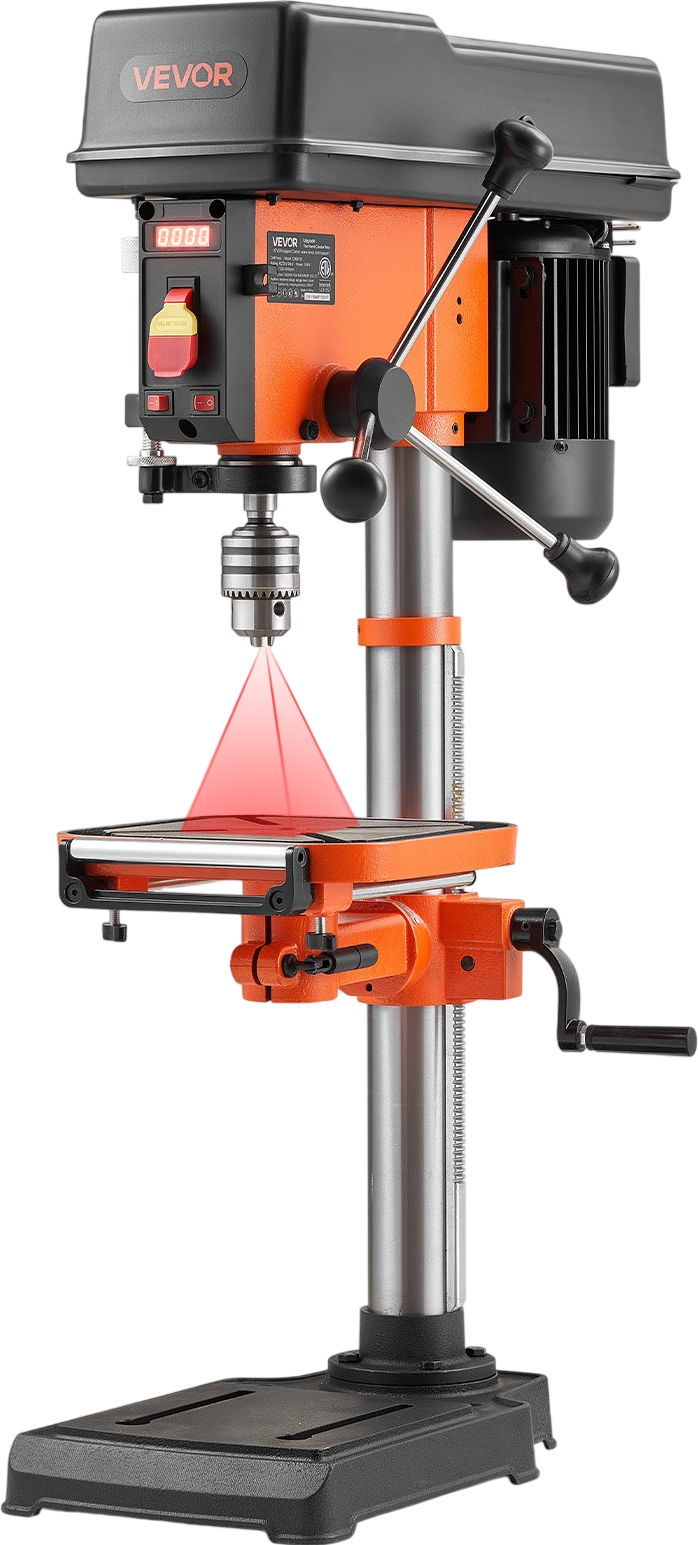 VEVOR 12-Inch Benchtop Drill Press, 6.2 Amp, 1 HP Bench Drill Press, 530 to 3140 RPM Variable Speed, 0-45° Tilting Worktable, with Laser and LED Work Light, Tabletop Drilling Machine, for Wood Metal