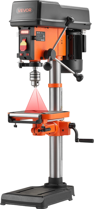 VEVOR 12-Inch Benchtop Drill Press, 6.2 Amp, 1 HP Bench Drill Press, 530 to 3140 RPM Variable Speed, 0-45° Tilting Worktable, with Laser and LED Work Light, Tabletop Drilling Machine, for Wood Metal