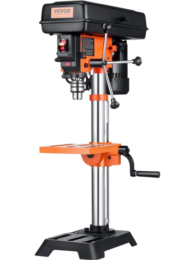 VEVOR Benchtop Drill Press, 3.2 Amp, 5-Speed Adjustable Drill Press with 650/1050/1800/2350/3100 RPM, 10-inch Swing, Cast Iron Frame, 0-45° Tiltling Worktable, Work Light, for Drilling Wood & Metal