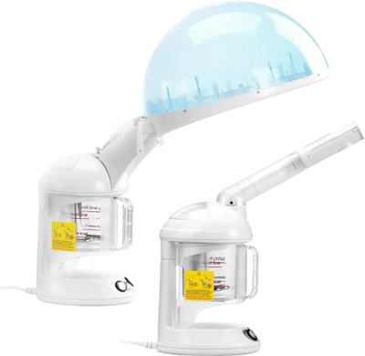 VEVOR Hair Steamer, 2-in-1 Professional Hair & Facial Steamer with Detachable Bonnet Hood, Nano Ionic & UV Ozone Face Steamer with 360° Rotatable Sprayer for Salon Spa Home Beauty