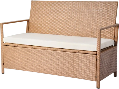 VEVOR Outdoor Storage Bench, 2-Person PE Rattan Storage Bench, 70 Gal Deck Box with Cushion, Supports up to 265 lbs, Weatherproof Outdoor Seating & Porch Decor for Patio Garden Balcony Yard