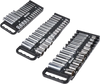 VEVOR Portable Socket Organizer Tray, 3-Piece Metric & SAE Socket Organizer Set, 1/4'', 3/8'' and 1/2'' Heavy-Duty Socket Holder with Handle & Magnetic Base for Tool Box Drawer, Hold up to 76 Sockets