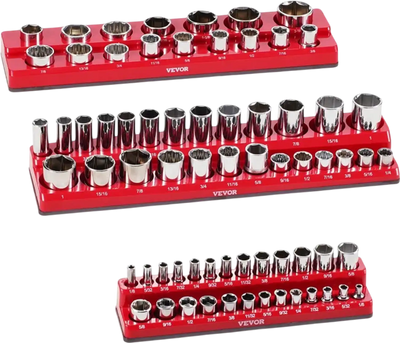 Vevor Socket Organizer Set Magnetic 3-Piece SAE Red New