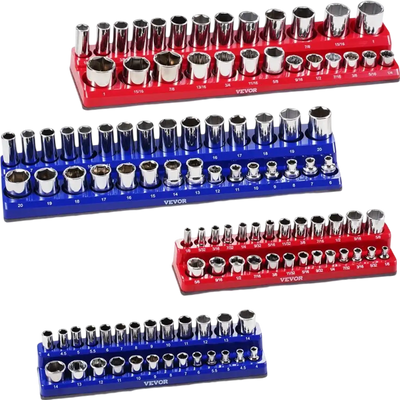 Vevor Socket Organizer Magnetic Socket Tray Set 4-Pc Metric SAE Blue Red New