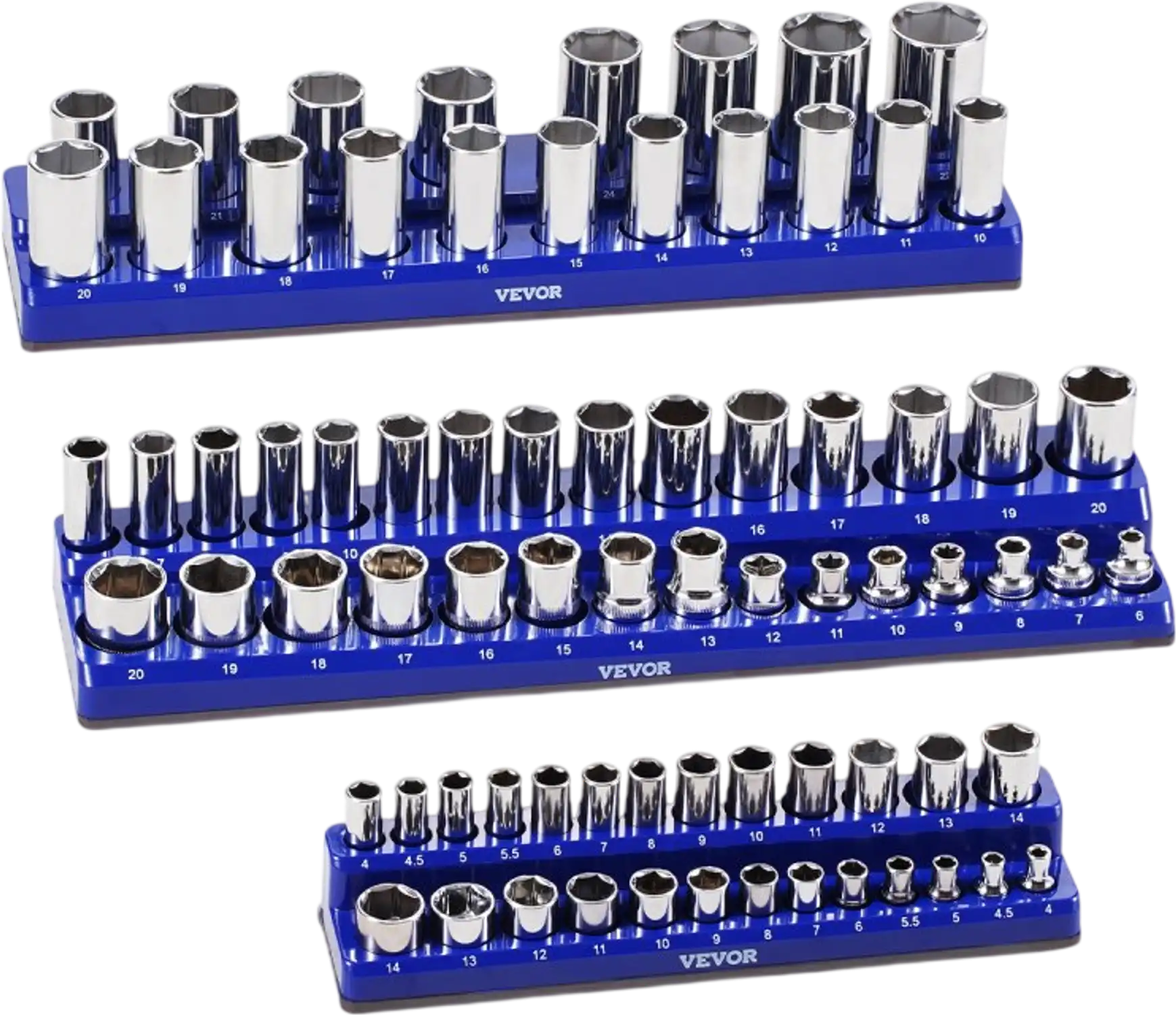 Vevor Socket Organizer Magnetic Socket Tray Set 3-Piece Metric Blue New