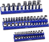VEVOR Magnetic Socket Organizer Set, 3PCS Magnetic Socket Holder, 1/4'', 3/8'' & 1/2'' Metric Socket Trays with Clear Labels, Hold up to 75PCS Standard & Deep Sockets, Blue (Sockets Not Included)