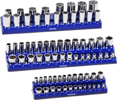 Vevor Socket Organizer Magnetic Socket Tray Set 3-Piece Metric Blue New