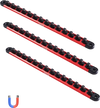 VEVOR Socket Organizer Rail Set, 3PCS Metric & SAE Aluminum Socket Organizers, 1/4'', 3/8'' & 1/2'' Heavy-Duty Socket Holder with 360° Rotating Clips for Tool Box, Hold up to 40 Sockets, Red & Black
