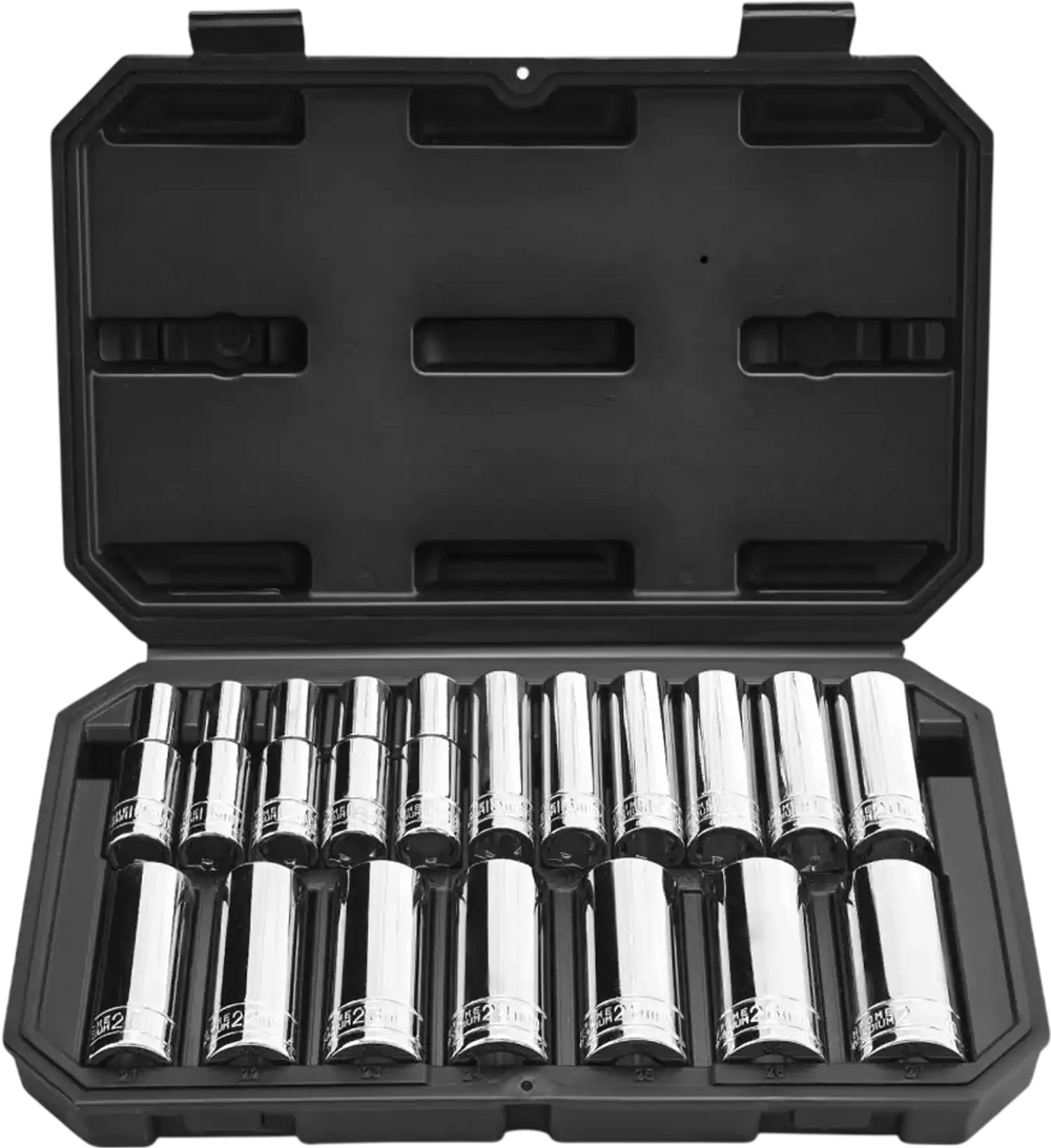 VEVOR Socket Set, 18 Pieces, 1/2 inch Drive Socket Tool Set, Metric Size from 10 to 27 mm, Mechanic Tool Kit with Storage Case, Clear Markings, Chrome Plated CR-V Alloy Steel, for Automotive Repair
