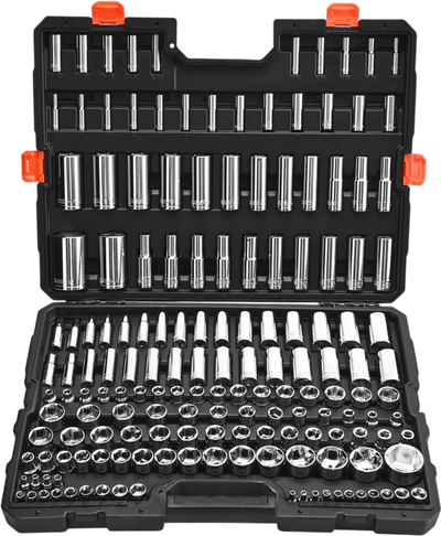 VEVOR Socket Set, 163 Pieces, 3/8 & 1/4 & 1/2 inch Drive Socket Tool Set, SAE and Metric, Deep and Standard, Mechanic Tool Kit with Storage Case, Chrome Plated CR-V Alloy Steel, for Automotive Repair