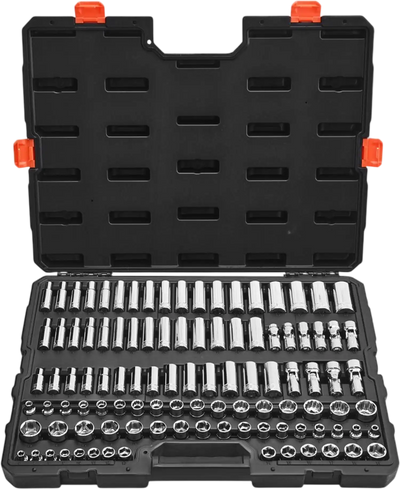VEVOR Socket Set, 104 Pieces, 3/8 inch Drive Socket Tool Set, Metric Size from 6 to 24 mm, Deep and Standard, Mechanic Tool Kit with Storage Case, Chrome Plated CR-V Alloy Steel, for Automotive Repair