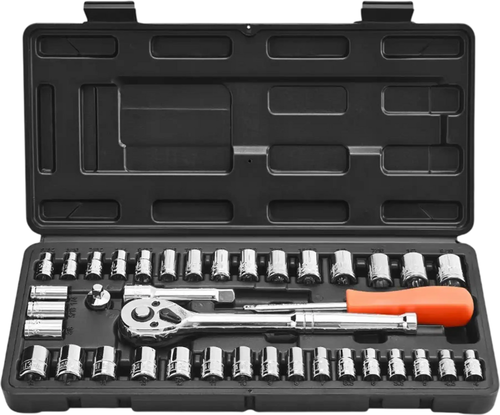 VEVOR Socket Set, 39 Pieces, 3/8 & 1/4 inch Drive Socket and Ratchet Set, SAE and Metric Size, Mechanic Tool Kit with Ratchet Wrench, Accessories, Storage Case, CR-V Alloy Steel, for Automotive Repair