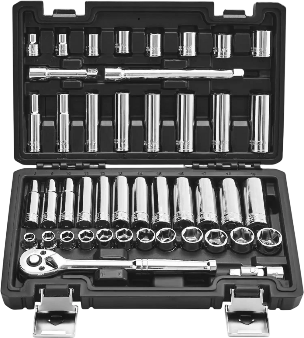 VEVOR Socket Set, 44 Pieces, 3/8 inch Drive Socket and Ratchet Set, SAE and Metric, Deep and Shallow, Mechanic Tool Kit with Accessories and Storage Case, CR-V Alloy Steel, for Automotive Repair