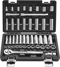 VEVOR Socket Set, 44 Pieces, 3/8 inch Drive Socket and Ratchet Set, SAE and Metric, Deep and Shallow, Mechanic Tool Kit with Accessories and Storage Case, CR-V Alloy Steel, for Automotive Repair
