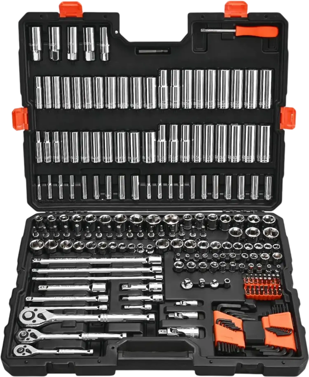 VEVOR Socket Set, 225 Pieces, 3/8 & 1/4 & 1/2 inch Drive Socket and Ratchet Set, SAE and Metric, Deep and Shallow, Mechanic Tool Kit with Bits, Accessories, Storage Case, CR-V Alloy Steel, for Repair